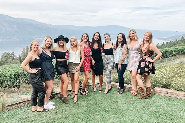 Ladies posing on a wine tour in Lake Country